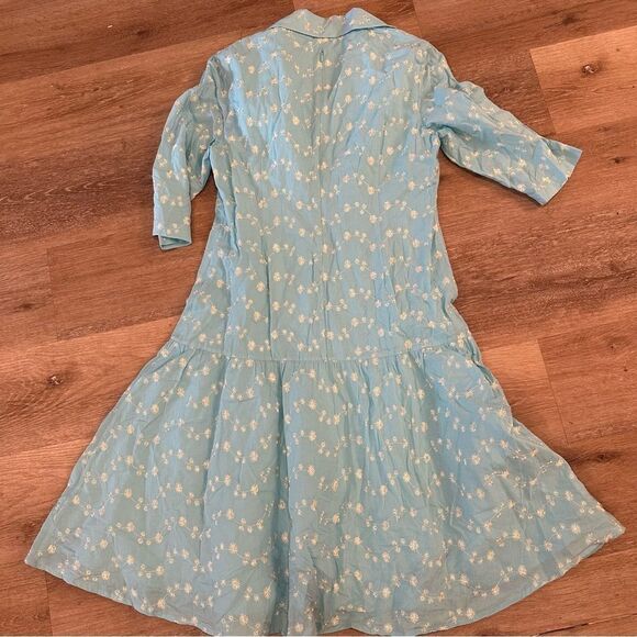 J. Peterman Dress Midi Size 12 Blue Floral Embroidered Vintage Gatsby Style - Picture 12 of 13